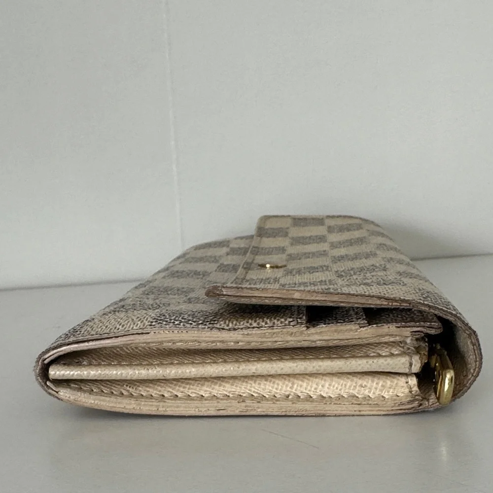 Authentic Louis Vuitton Damier Azur Long Wallet with UNBRANDED Gold PLATED CHAIN